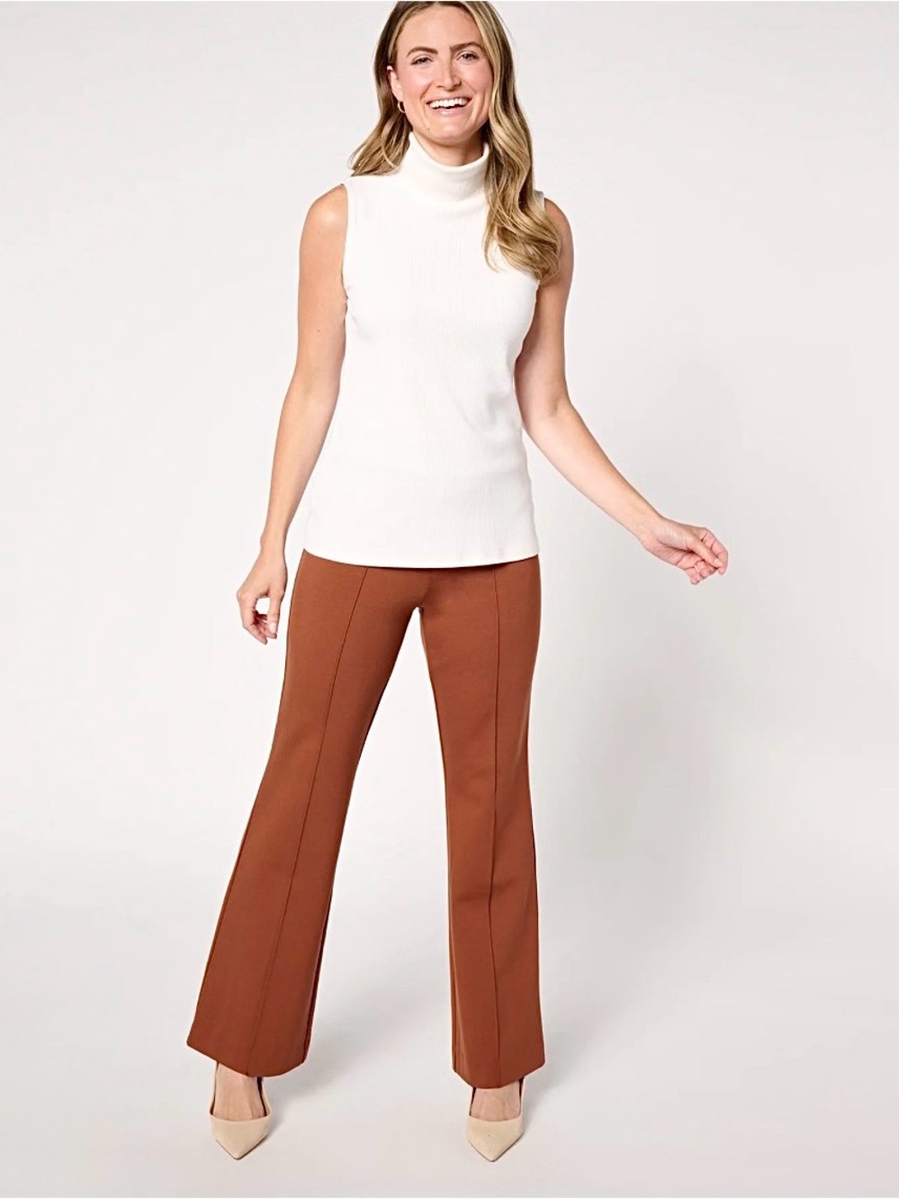Susan Graver Smart Ponte 350 Bootcut Pull-On Pants Rust Brown Size L Stretch